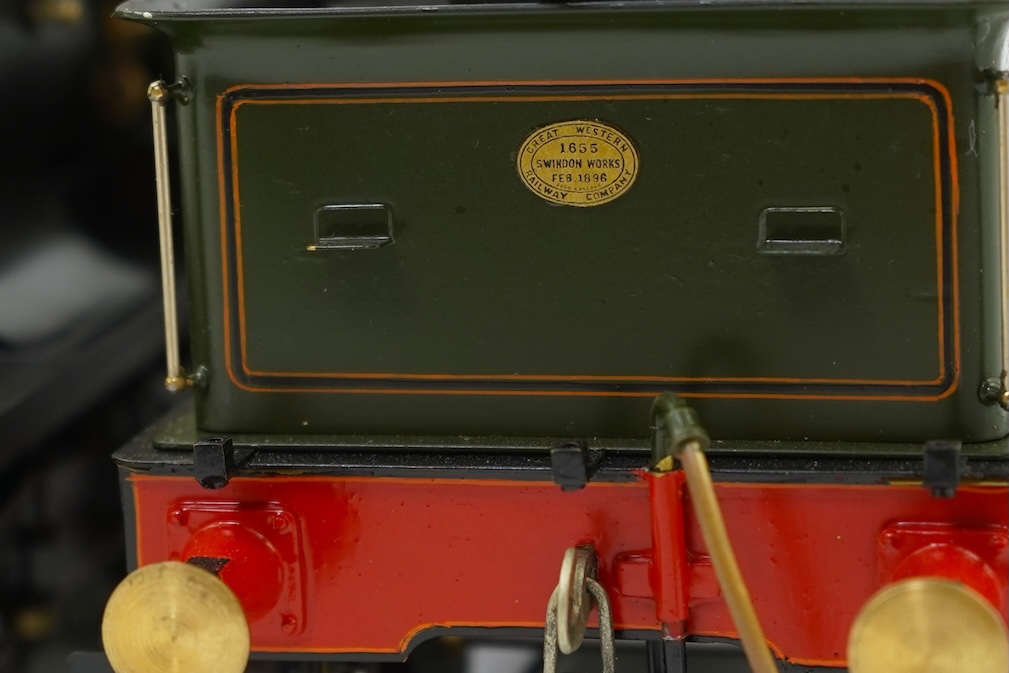 A Gauge One model of GWR Armstrong Class, Brunel 16, 4-4-0 tender locomotive, constructed, painted and lined to a very high standard and left unpowered to allow room for the detailed fire box.